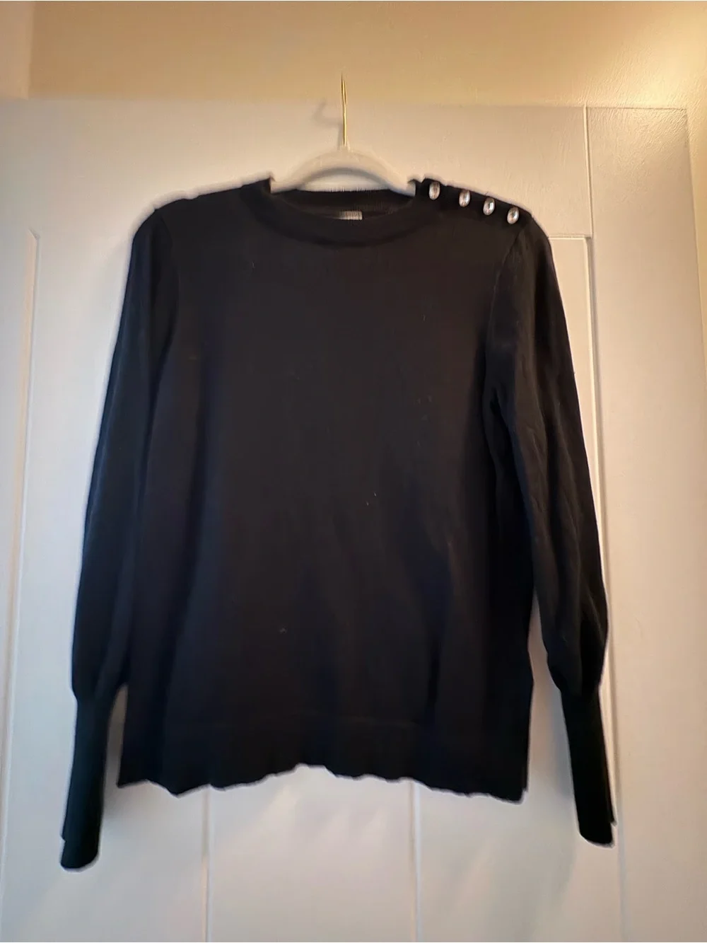 J. Crew Black Crewneck Sweater with Shoulder Buttons